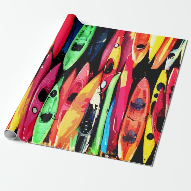Presente Molhando papel Roll Design de Kayaks Coloridos (Desenrolado)
