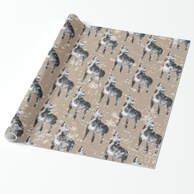 Presente Molho de papel do Wolf Kraft de inverno de neve (Desenrolado)
