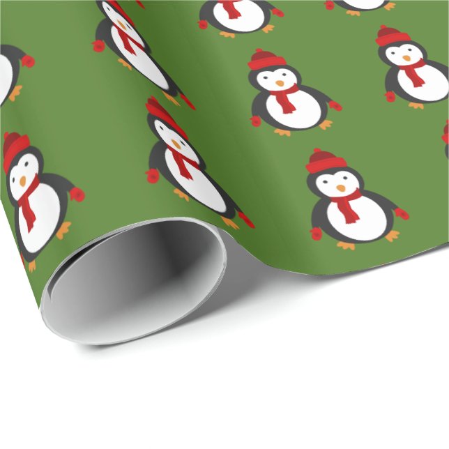 Presente Natal lustroso do papel de envolvimento do pinguim (Ponta do rolo)