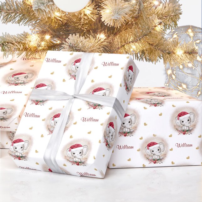 Presente Nome do Papel de Embalagem de Natal de Elefante Bo (Cute Elephant Christmas Wrapping Paper Name)