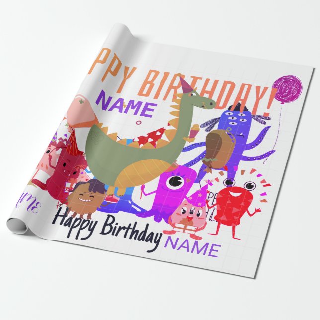 PRESENTE NOME PERSONALIZADO FELIZ PAPEL DE EMBALAGEM DE ANI (Desenrolado)