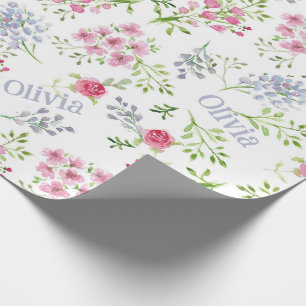 Presente Nome Personalizado Papel Floral de Bebê