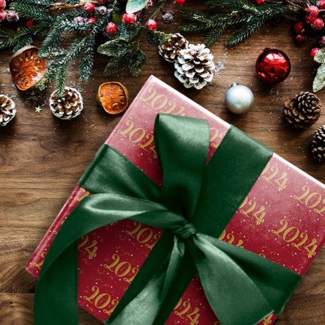 Presente Novo Ano de 2024 - Papel de enrolar Vermelho Natal (Criador carregado)
