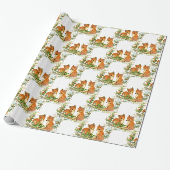 Presente O bebê Foxes o papel de envolvimento do Natal do (Desenrolado)