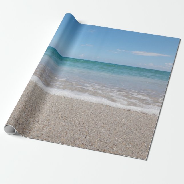 Presente Oceano Papel de Embalagem Praia Oceano I Natural (Desenrolado)