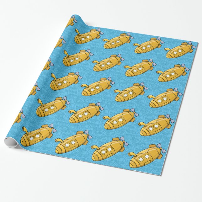 Presente Ondas submarinas amarelas do azul do papel de (Desenrolado)