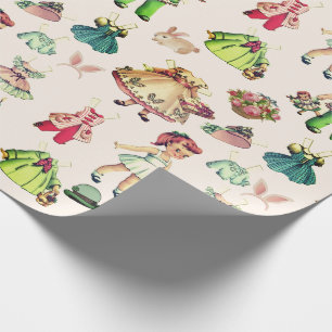 Presente Orelhas de coelho com boneca de papel vintage e ro