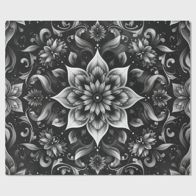 Presente Ornamentado de papel de enrolamento floral monocro (Aberto)