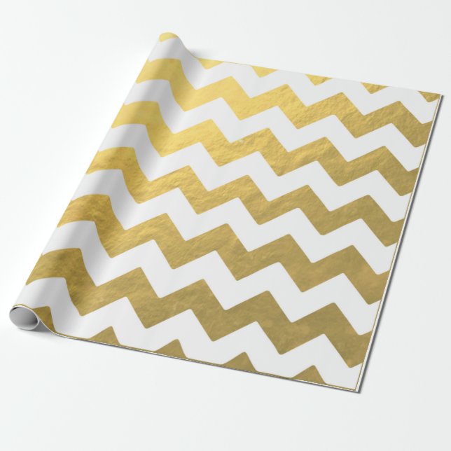 Presente Ouro de Chevron do falso & papel de envolvimento (Desenrolado)