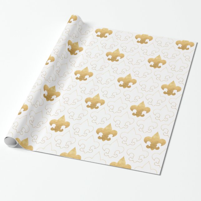 Presente Ouro elegante & papel de envolvimento branco da (Desenrolado)