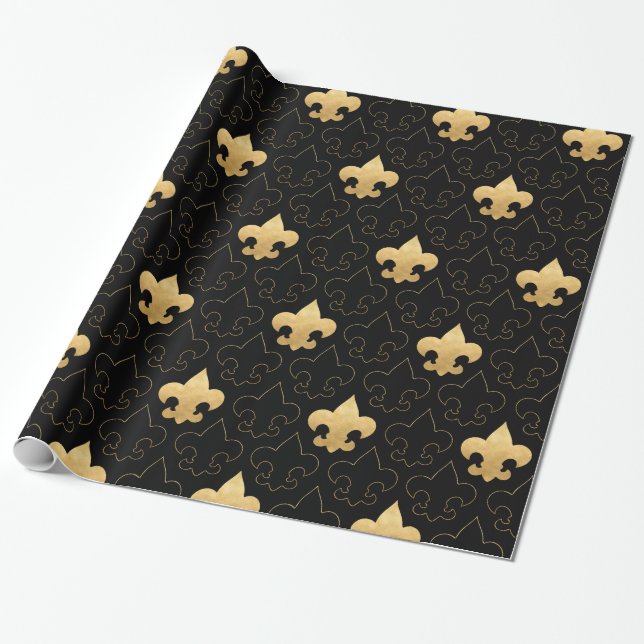 Presente Ouro elegante & papel de envolvimento preto da (Desenrolado)