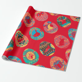 PRESENTE OVOS DE PÁSCOA DE ARTE POPULAR EM PAPEL VERMELHO