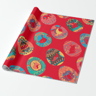 PRESENTE OVOS DE PÁSCOA DE ARTE POPULAR EM PAPEL VERMELHO