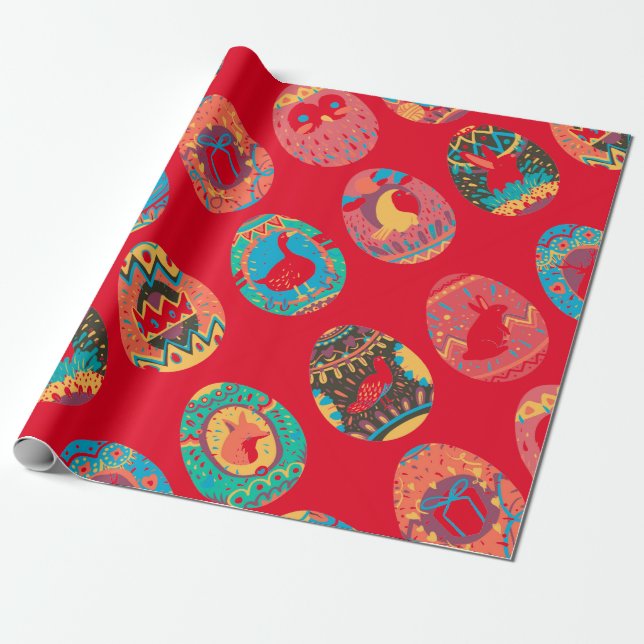 PRESENTE OVOS DE PÁSCOA DE ARTE POPULAR EM PAPEL VERMELHO (Desenrolado)