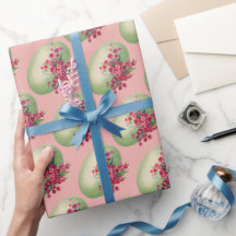 Ovos de Páscoa Verde em Papel de Embalagem Rosa