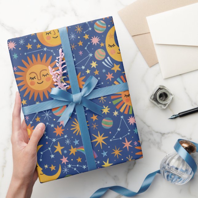 Presente Padrão Celestial Desenhado à Mão - Rolo de Papel d (Presentear)