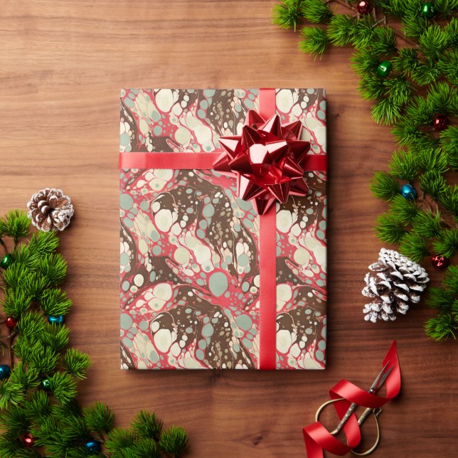 Presente Padrão Clássico de Papel Suminagashi Rosa (Presente de Natal)