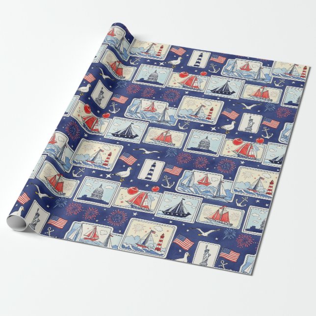 Presente Padrão de Azulejo de Corte de Papel Patriótico Cam (Desenrolado)