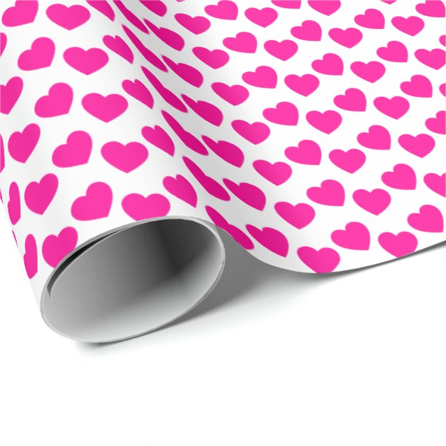 Presente Padrão de Coração Rosa no Papel de Embalagem Branc (Ponta do rolo)