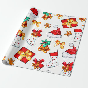 Presente Padrão de Elementos de Natal Modernos Papel de Emb