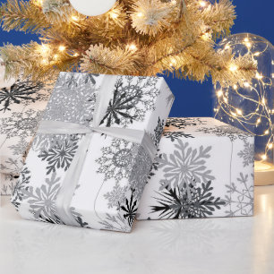 Presente Padrão de flocos de neve prateada Papel de embrul