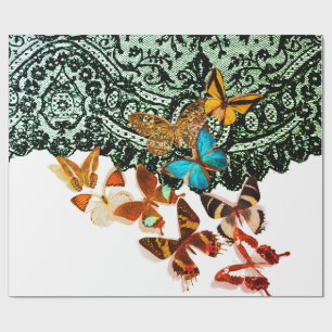 Presente PADRÃO DE LACE PRETO COM BOTTERFLIOS E Papel