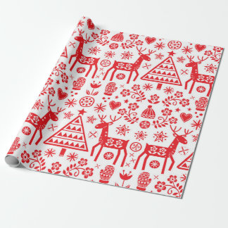PRESENTE PADRÃO DE NATAL ESCANDINAVIANO VERMELHO DO PAPEL