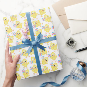 Presente Padrão de Pintinho Amarelo-Cute   Papel para enro