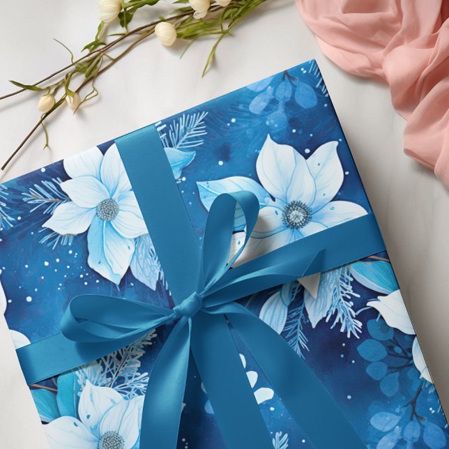 Presente Padrão Floral de Natal de Papel Azul Invisível (Criador carregado)