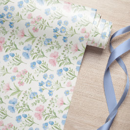 Presente Padrão Floral Papel Azul De Vestilação De Flores S