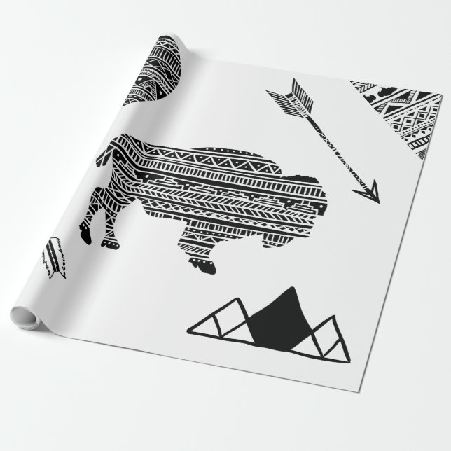 Presente Padrão tribal Boho Buffalo de papel de 60 lb (Desenrolado)