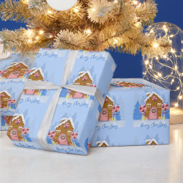 Presente Pão de Gengibre Papel Azul de Embalagem Padrão