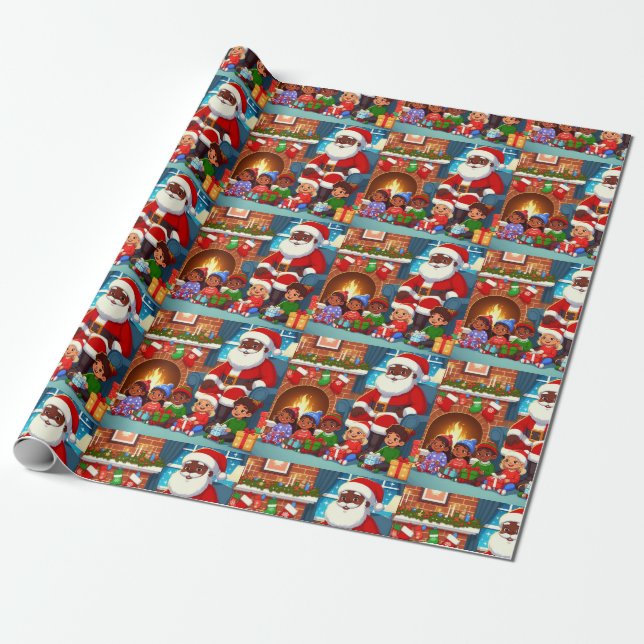 Presente Papai Noel Negro com Papel de Embalagem Familiar (Desenrolado)