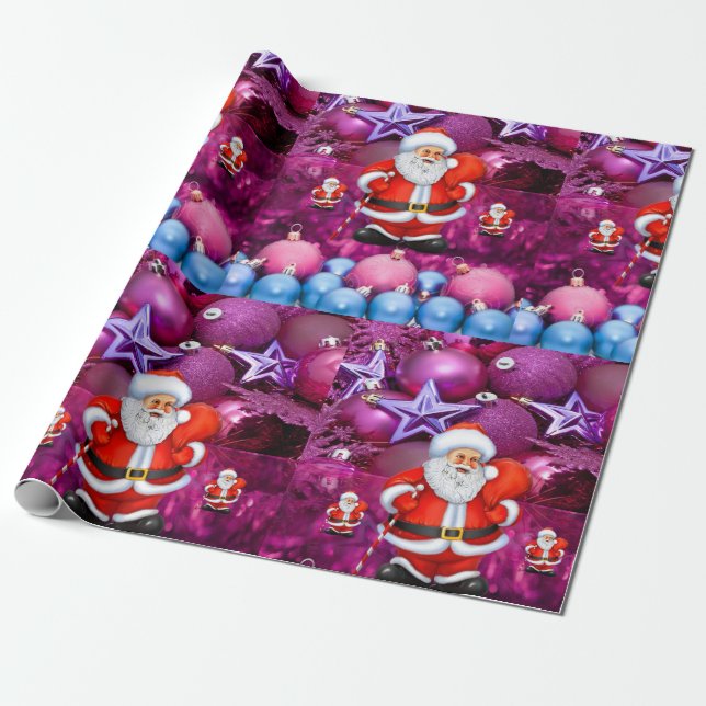 Presente Papais noeis de papel para moldagem de Natal Roxo (Desenrolado)