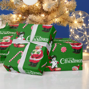 Presente Papais noeis de safra e boneco de neve com papel d