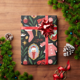 Presente papais noeis e papel de embalagem de férias da mrs