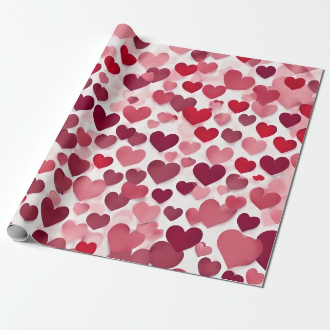 Presente Papel Adorável de Envolvimento de Corações Pequeno (Desenrolado)