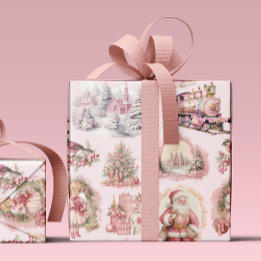 Presente Papel Antiquado de Mola de Natal Vitoriano Rosa