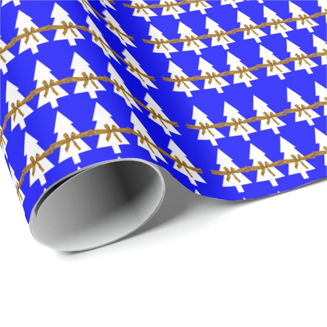 Presente Papel Azul de Embalagem de Árvores de Natal Branco (Ponta do rolo)