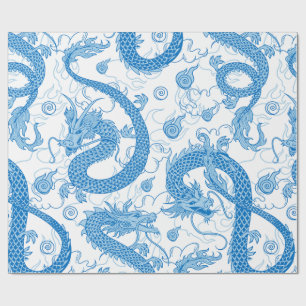 Presente Papel Azul de Enrolamento do Dragão Oriental