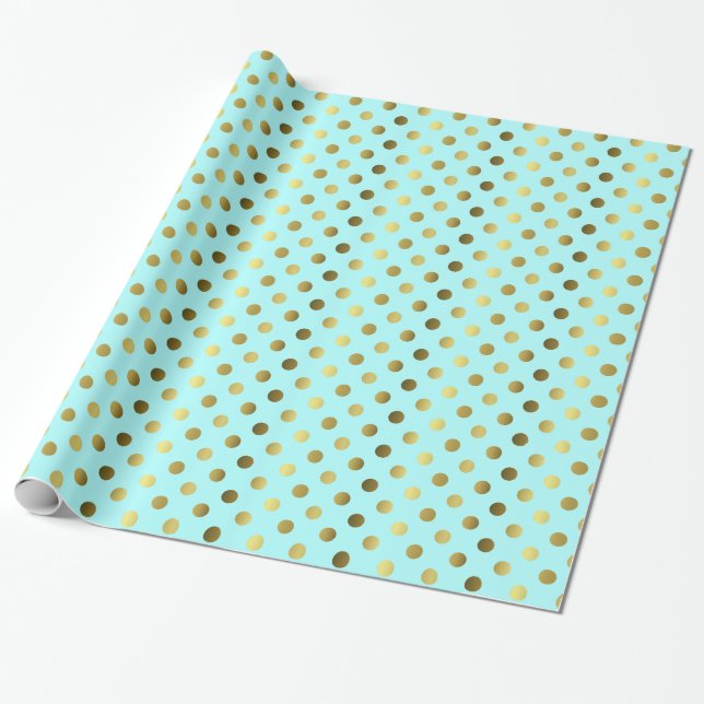 Presente Papel azul e Dourado do Aqua das bolinhas de (Desenrolado)