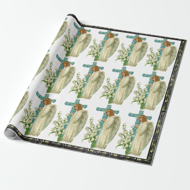 Presente Papel Azul Flor de Cruzamento Cristão (Desenrolado)