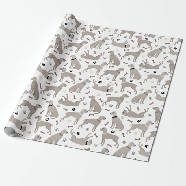 Presente Papel branco de enrolamento de mimaraners e patas (Desenrolado)