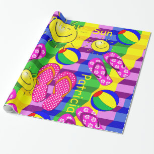 Presente Papel Brilhante, Chinelos Sun de Bola de Praia