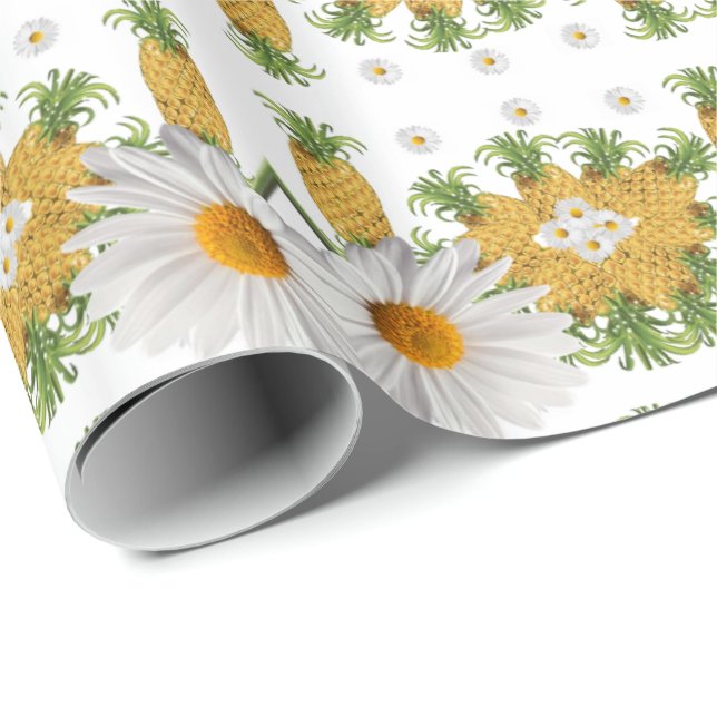 Presente Papel Brilhante de Enrolamento Branco Ananases Bra (Ponta do rolo)