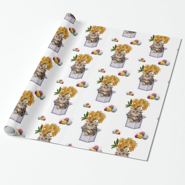 Presente Papel Brilhante, Fios De Gato De Gatinho (Desenrolado)