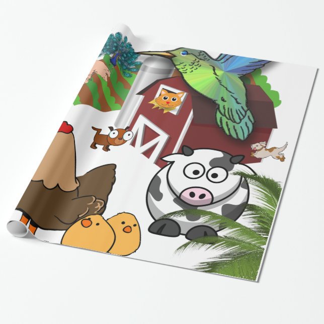 Presente Papel Brilhante, Vacas De Aves De Frango (Desenrolado)