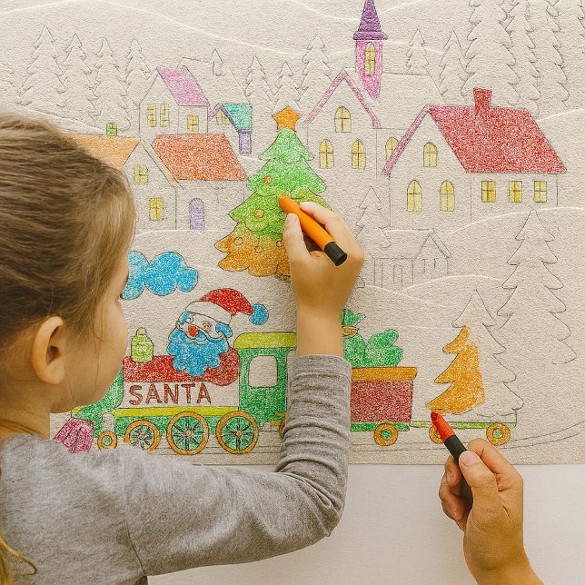 Presente Papel Craft de Natal em Relevo com Trem do Papai N (Embossed holiday village becomes a canvas for little artists perfect for classroom crafts )
