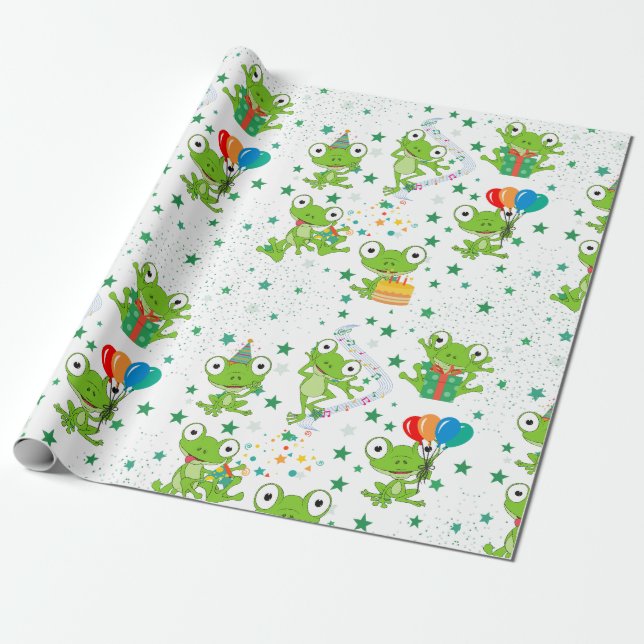 Presente Papel de Aperfeiçoamento de Aniversário do sapo (Desenrolado)