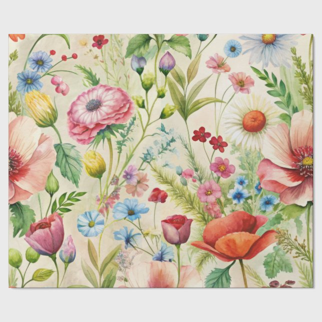 Presente Papel de Decoupage Florais Selvagens Seamless Aqua (Barra)